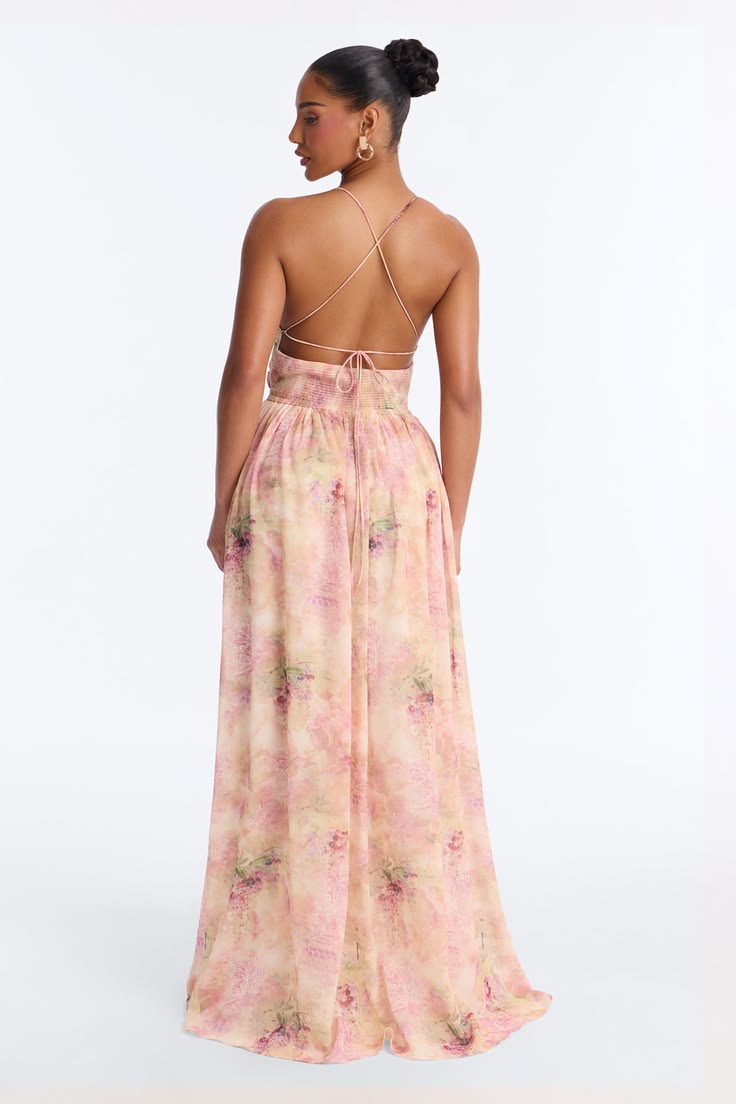 Women's Flirty Flare Chiffon Maxi Dress Combo In Peach Size 1X