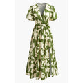 Commense Dress Commense Green Floral Maxi Dress Puff Sleeve Tiered