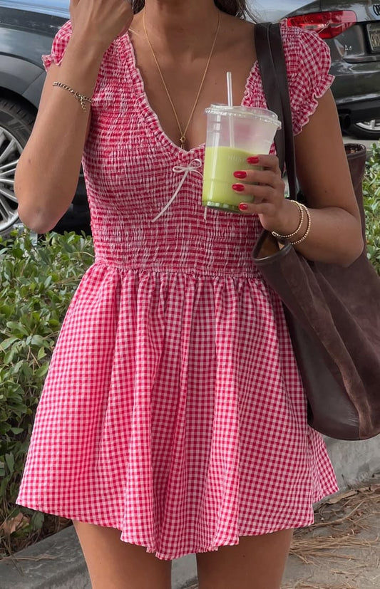 Raldo Red Gingham Playsuit Mini Dress