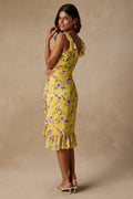 Rio Yellow Multi Floral Ruffled Midi Dress