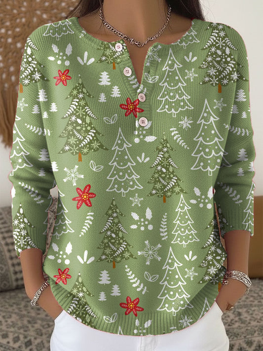 Alexandra - Festive Christmas Sweater With Buttons – Green