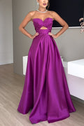 Margovil Strapless Lace Up High Slit Satin Maxi Party Dress