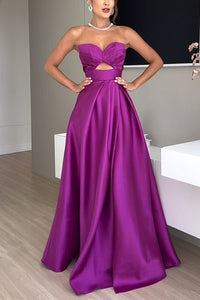 Margovil Strapless Lace Up High Slit Satin Maxi Party Dress