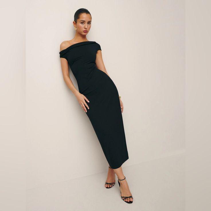 Dress Jamen Knit Dress Small Nwt Black Midi Off Shoulder Color: Black