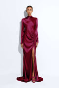 Satin Tab Gown Berry