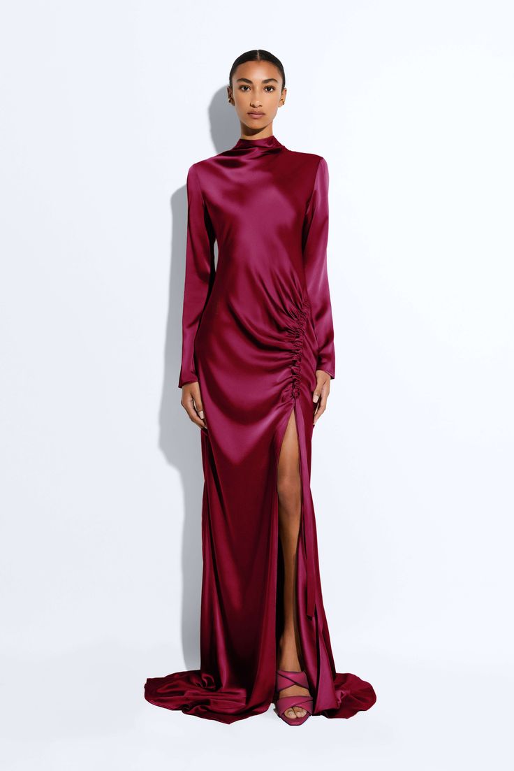 Satin Tab Gown Berry