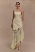 Aleena Satin And Lace Maxi Dress Lemon