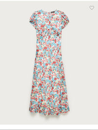 J. Crew Dress J. Crew Ruffle Hem Midi Dress Floral Color: Blue Pink