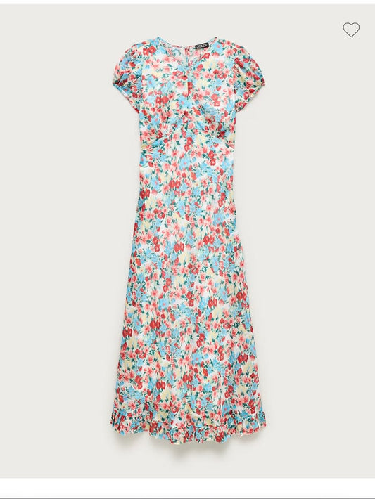 J. Crew Dress J. Crew Ruffle Hem Midi Dress Floral Color: Blue Pink