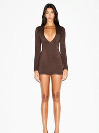 Skims Dress Skims Deep Plunge (G11) Mini Dress Nwt Size M Espresso