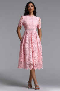 Valema Resort Flowy Short Sleeve Floral Lace Midi Dress