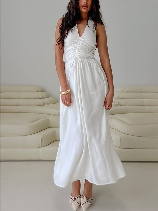 Jozefine Halter Ruched Maxi Dress in White