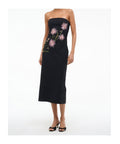 Staud Off The Shoulder Midi Dress With Hand Beaded Floral Detailing