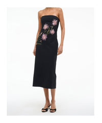 Staud Off The Shoulder Midi Dress With Hand Beaded Floral Detailing