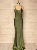 Spaghetti Straps Olive Green Sheath Prom Dress Prom Dress