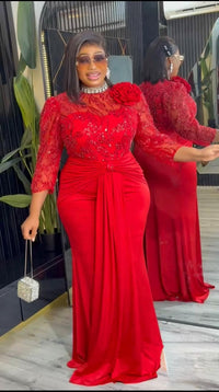 Elegant Red Embellished Wedding Guest Dress Draped Mother Of Bride