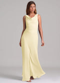 A Line Cowl Floor Length Chiffon Bridesmaid Dress Lemon Sorbet