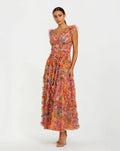 Multicolor Floral V-Neck Ruffle Maxi Dress