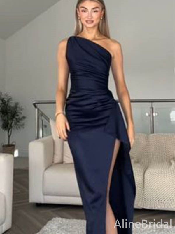 Elegant One Shoulder Split Side Mermaid Long Bridesmaid Dress