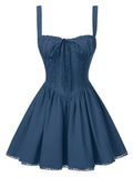 1950s Strap Lace Up Corset Mini Dress Dark Blue