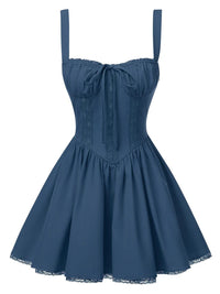 1950s Strap Lace Up Corset Mini Dress Dark Blue