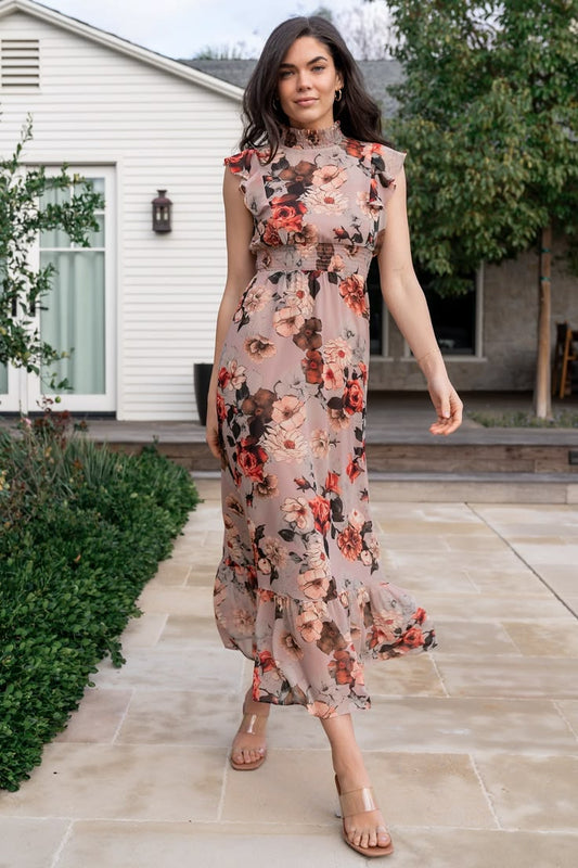 Kearny Ruffle Maxi Dress Blush + Vintage Floral