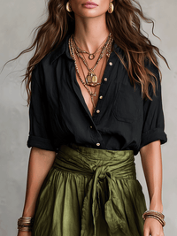 Aeris - Elegant Boho Blouse and Satin Skirt Set