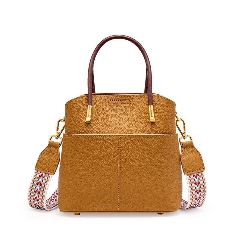 Grained Leather Bucket Bag with Double Handle - Emilia