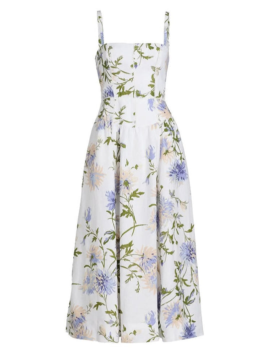 Dress New, Katarin Linen A Line Midi Dress In Serenity Sz 10 #Md1576
