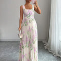 Multicolor Boho Women's Tulip Print Square Neck Cinched Waist Ruched