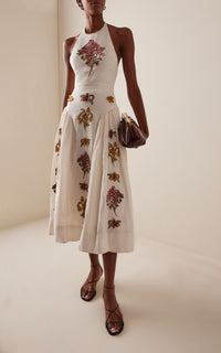 Balsa Embroidered Linen Midi Halter Dress By Agua By Agua Bendita