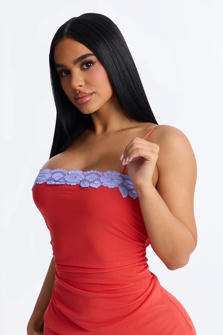 Women's Mina Mesh Micro Mini Dress Combo In Tomato Red Size 2X