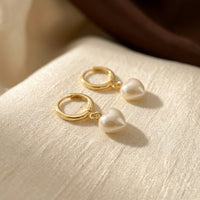 Gold Heart Pearl Drop Earrings