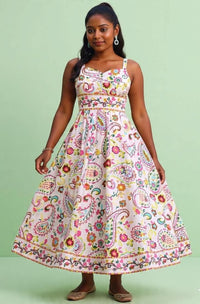 Boho Maxi Dress Paisley Sundress Floral Cotton Sleeveless Summer