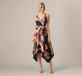 Floral Print Handkerchief Midi Dress In Black Multi Black Multi