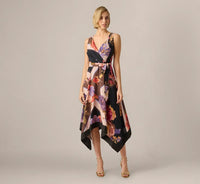 Floral Print Handkerchief Midi Dress In Black Multi Black Multi