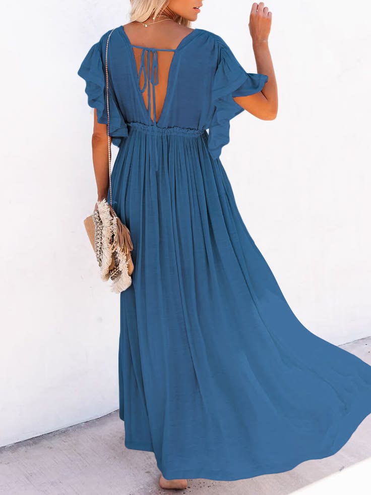 Floral V Neck Wrap Midi Dress Navy Blue One Size