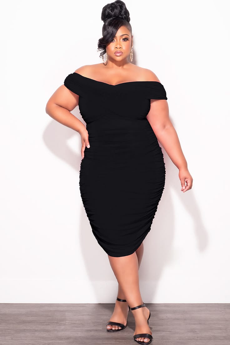 Plus Size Sheer Midi Dress With Ruched Sides In Black