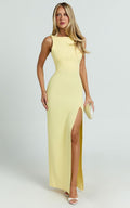 Indi Maxi Dress Boat Neck Bodycon Dress In Lemon