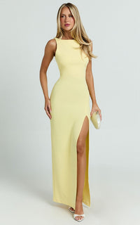Indi Maxi Dress Boat Neck Bodycon Dress In Lemon