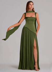 Azazie A-Line Square Neck Floor-Length Chiffon Bridesmaid Dresses - Olive