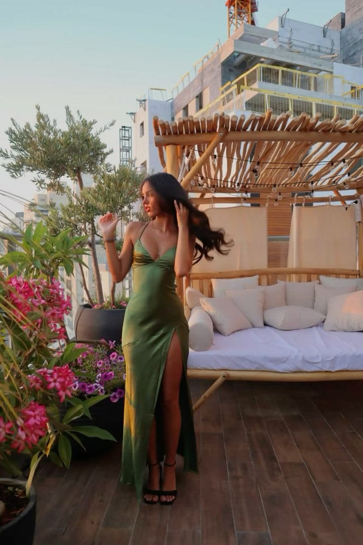 Spaghetti Straps Green Sexy Prom Dress Long Evening Dress With Split