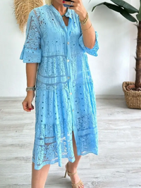 Merker Embroidered Button-Front Dress