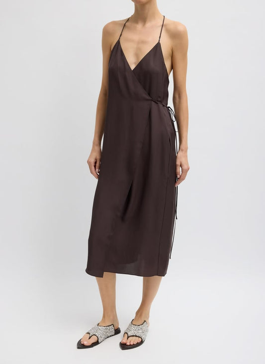 Summer Slip Wrap Dress Chocolate Brown 12 U126Sp1672