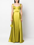Atu Body Couture V Back Pleated Satin Gown Green