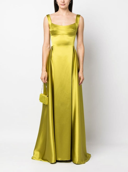 Atu Body Couture V Back Pleated Satin Gown Green