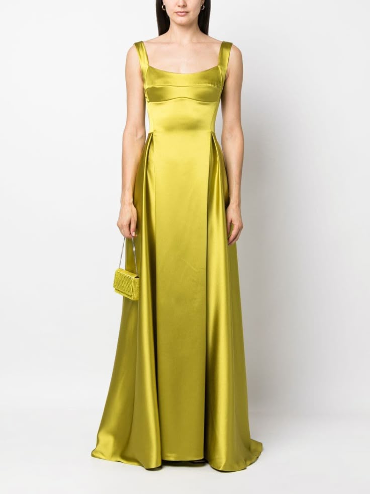 Atu Body Couture V Back Pleated Satin Gown Green