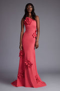 Dragonette Flutter Strap Gown With Floral Applique