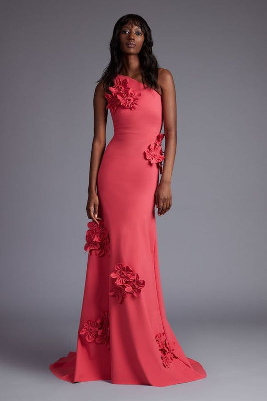 Dragonette Flutter Strap Gown With Floral Applique