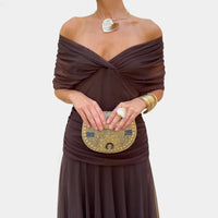Madison | Chiffon Off-Shoulder Midi Dress Ruched Twist Front 2